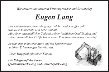 Traueranzeige von Eugen Lang von Rundschau Gaildorf