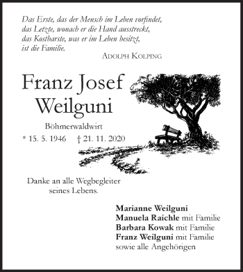 Traueranzeige von Franz Josef Weilguni von NWZ Neue Württembergische Zeitung/Geislinger Zeitung