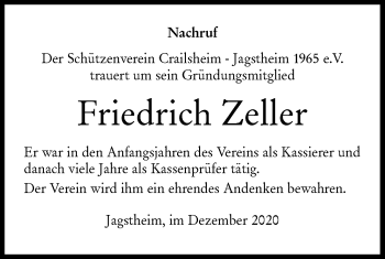 Traueranzeige von Friedrich Zeller von Hohenloher Tagblatt