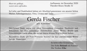 Traueranzeige von Gerda Fischer von Geislinger Zeitung