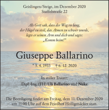 Traueranzeige von Giuseppe Ballarino von Geislinger Zeitung