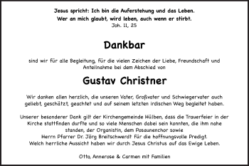 Traueranzeige von Gustav Christner von Metzinger-Uracher Volksblatt