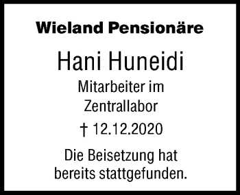 Traueranzeige von Hani Huneidi von SÜDWEST PRESSE Ausgabe Ulm/Neu-Ulm