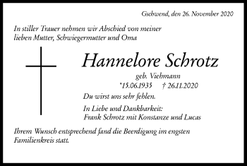 Traueranzeige von Hannelore Schrotz von Rundschau Gaildorf