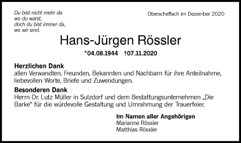 Traueranzeige von Hans-Jürgen Rössler von Haller Tagblatt