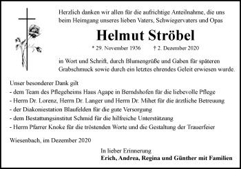 Traueranzeige von Helmut Strobel von Hohenloher Tagblatt