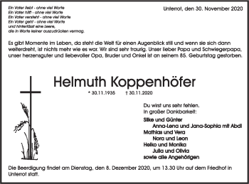 Traueranzeige von Helmuth Koppenhöfer von Rundschau Gaildorf