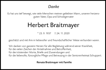 Traueranzeige von Herbert Braitmayer von Rundschau Gaildorf