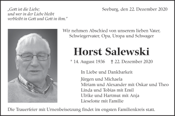 Traueranzeige von Horst Salewski von Alb-Bote/Metzinger-Uracher Volksblatt