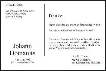 Traueranzeige von Johann Domanits von Geislinger Zeitung