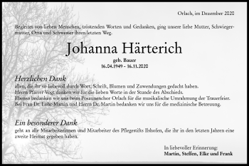 Traueranzeige von Johanna Härterich von Haller Tagblatt