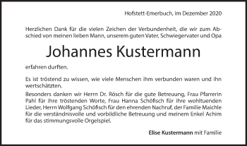 Traueranzeige von Johannes Kustermann von Geislinger Zeitung