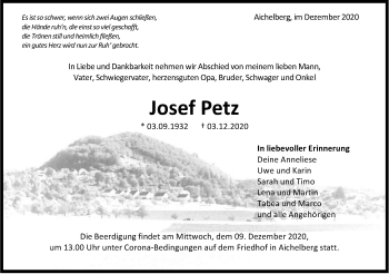 Traueranzeige von Josef Petz von NWZ Neue Württembergische Zeitung