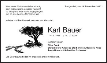 Traueranzeige von Karl Bauer von NWZ Neue Württembergische Zeitung