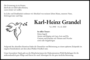 Traueranzeige von Karl-Heinz Grandel von SÜDWEST PRESSE Ausgabe Ulm/Neu-Ulm