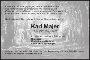 Traueranzeige von Karl Majer von Haller Tagblatt