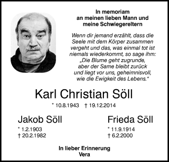 Traueranzeige von Karl Christian Söll von SÜDWEST PRESSE