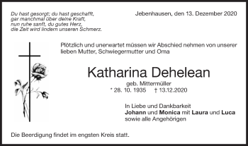 Traueranzeige von Katharina Dehelean von NWZ Neue Württembergische Zeitung