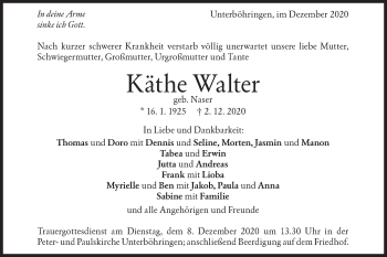 Traueranzeige von Käthe Walter von Geislinger Zeitung