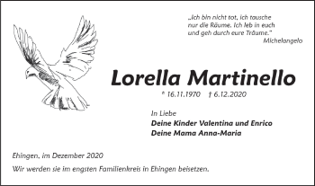 Traueranzeige von Lorena Martinello von Ehinger Tagblatt