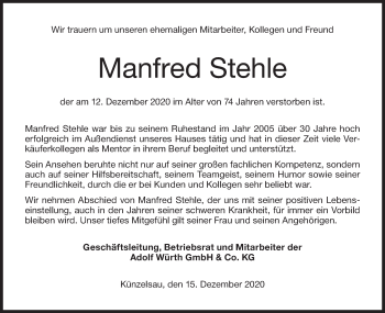 Traueranzeige von Manfred Stehle von NWZ Neue Württembergische Zeitung