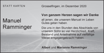 Traueranzeige von Manuel Ramminger von Hohenzollerische Zeitung