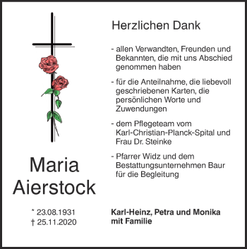 Traueranzeige von Maria Aierstock von SÜDWEST PRESSE Ausgabe Ulm/Neu-Ulm