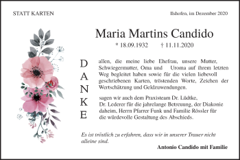 Traueranzeige von Maria Martins Candido von Haller Tagblatt