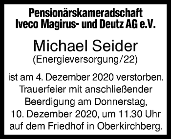 Traueranzeige von Michael Seider von SÜDWEST PRESSE Ausgabe Ulm/Neu-Ulm