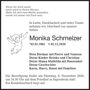 Traueranzeige von Monika Schmelzer von Hohenloher Tagblatt