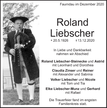 Traueranzeige von Roland Liebscher von NWZ Neue Württembergische Zeitung