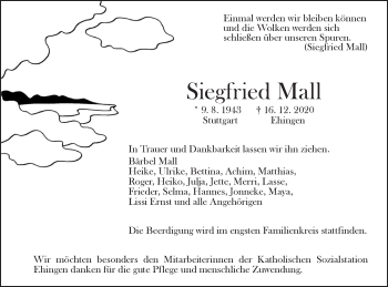 Traueranzeige von Siegfried Mall von Ehinger Tagblatt