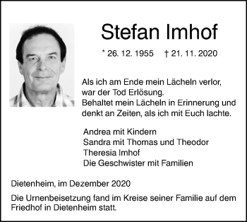 Traueranzeige von Stefan Imhof von Illertal Bote