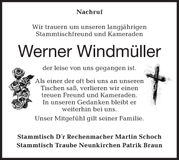 Traueranzeige von Werner Windmüller von Haller Tagblatt