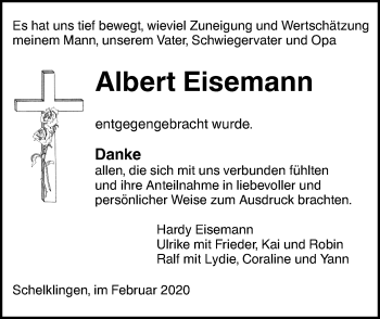 Traueranzeige von Albert Eisemann von Ehinger Tagblatt