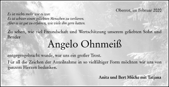 Traueranzeige von Angelo Ohnmeiß von Rundschau Gaildorf