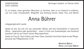 Traueranzeige von Anna Bührer von Geislinger Zeitung