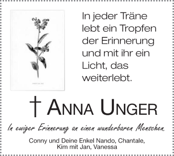 Traueranzeige von Anna Unger von Hohenloher Tagblatt