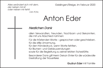 Traueranzeige von Anton Eder von Geislinger Zeitung