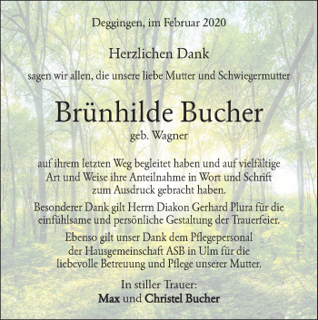 Traueranzeige von Brünhilde Bucher von Geislinger Zeitung