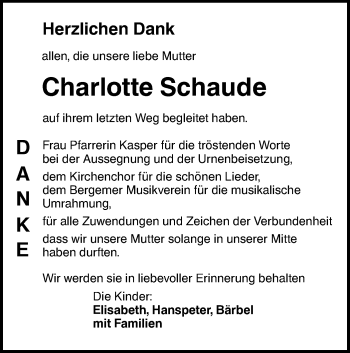 Traueranzeige von Charlotte Schaude von Ehinger Tagblatt