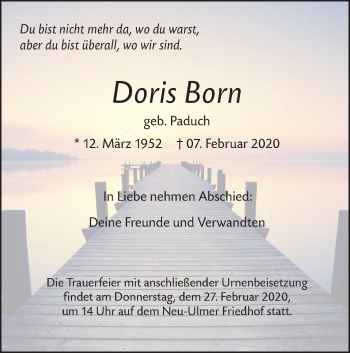 Traueranzeige von Doris Born von SÜDWEST PRESSE Ausgabe Ulm/Neu-Ulm