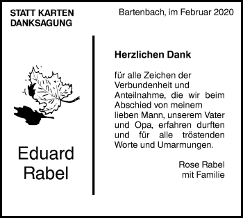 Traueranzeige von Eduard Rabel von NWZ Neue Württembergische Zeitung