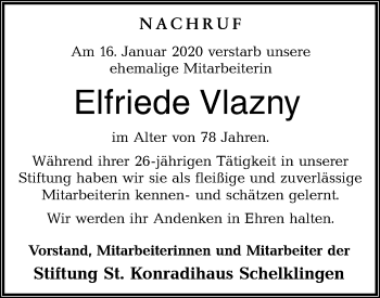 Traueranzeige von Elfriede Vlazny von Ehinger Tagblatt