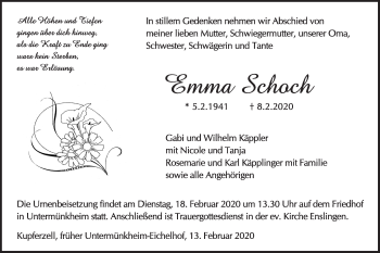 Traueranzeige von Emma Schoch von Haller Tagblatt