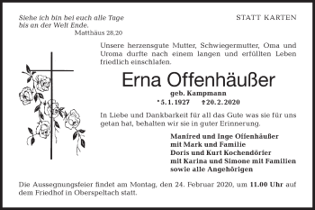 Traueranzeige von Erna Offenhäußer von Hohenloher Tagblatt