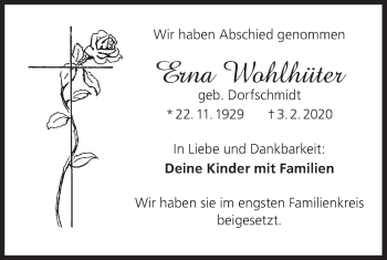 Traueranzeige von Erna Wohlhüter von Hohenzollerische Zeitung