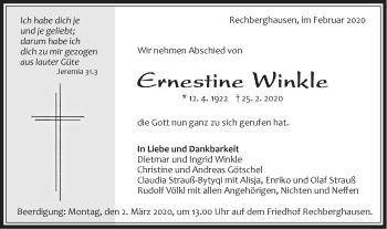 Traueranzeige von Ernestine Winkle von NWZ Neue Württembergische Zeitung