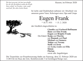 Traueranzeige von Eugen Frank von Geislinger Zeitung