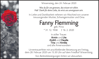 Traueranzeige von Fanny Flemming von Geislinger Zeitung